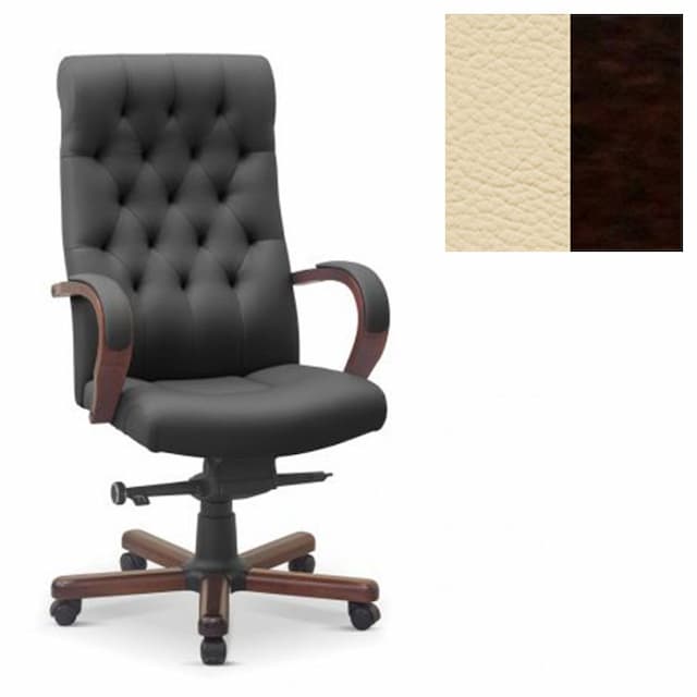 Кресло руководителя Юнитекс Status натуральная кожа с компаньоном светло-бежевая/дерево-венге